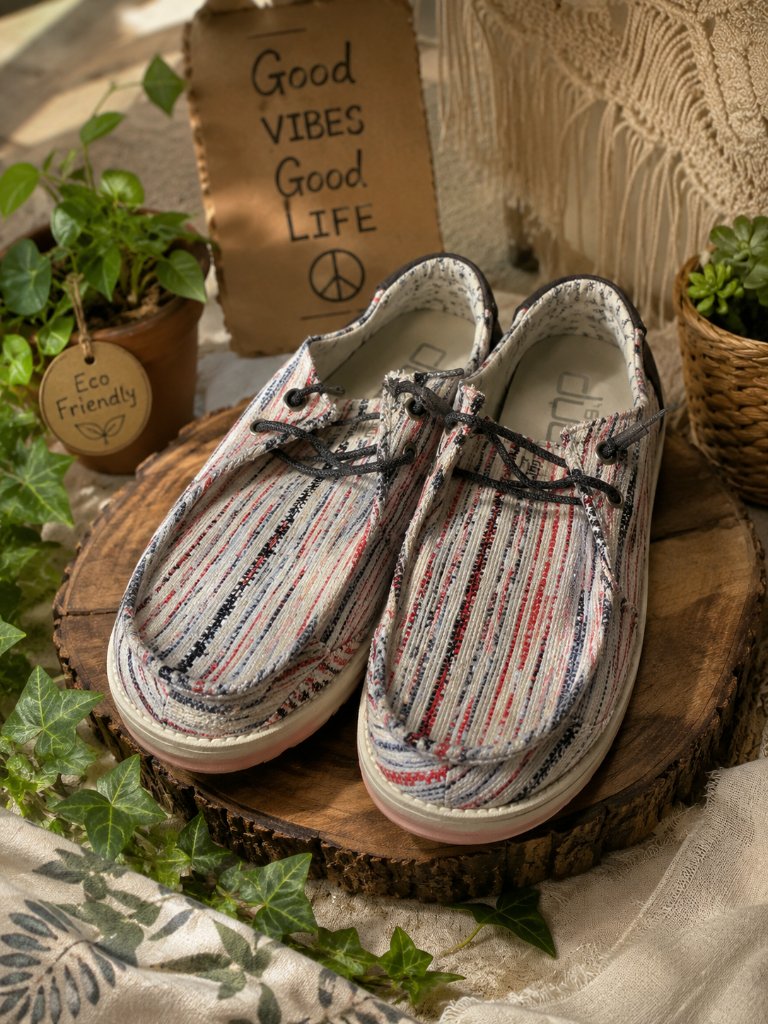 Hey Dude Wendy Pon Pon Beige Striped Slip On Shoes Womenâs Size 9 Boho Casual